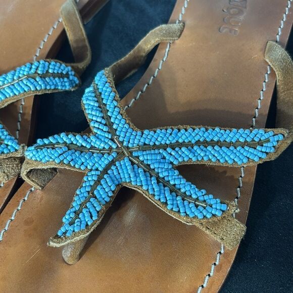 Mystique women’s 9 Liguria sandals blue leather beaded starfish summer - Picture 3 of 4